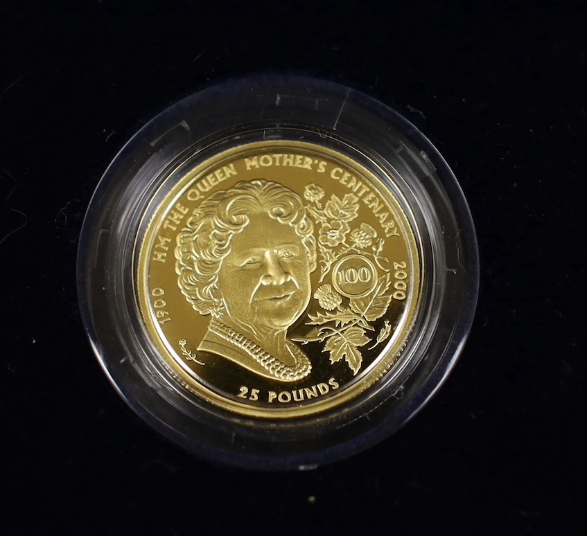 A cased Westminster Mint 2000 Guernsey 1/4 oz gold proof £25